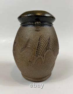 Vintage Chuck Solberg Studio Pottery Wood Fired Sgraffito Vase