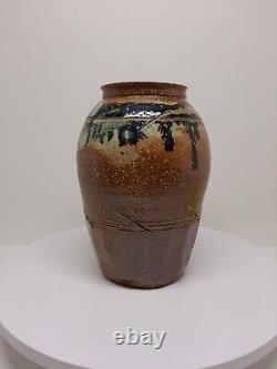 Vintage Clay Stoneware Vase Handmade Art Pottery Jar Pot 10.5T Brown Home Decor