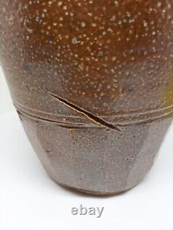 Vintage Clay Stoneware Vase Handmade Art Pottery Jar Pot 10.5T Brown Home Decor