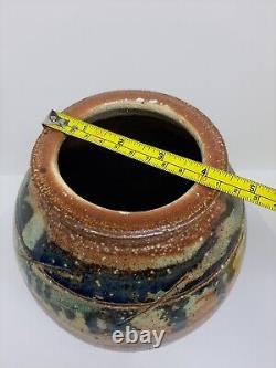 Vintage Clay Stoneware Vase Handmade Art Pottery Jar Pot 10.5T Brown Home Decor
