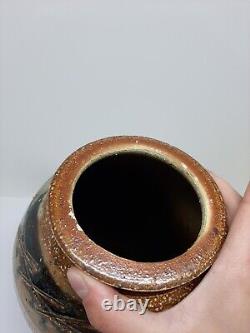 Vintage Clay Stoneware Vase Handmade Art Pottery Jar Pot 10.5T Brown Home Decor
