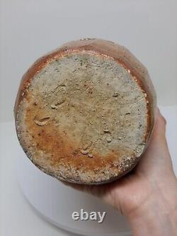Vintage Clay Stoneware Vase Handmade Art Pottery Jar Pot 10.5T Brown Home Decor