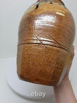 Vintage Clay Stoneware Vase Handmade Art Pottery Jar Pot 10.5T Brown Home Decor