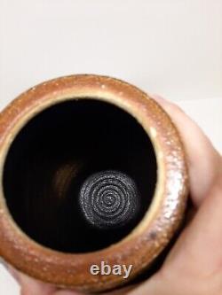 Vintage Clay Stoneware Vase Handmade Art Pottery Jar Pot 10.5T Brown Home Decor