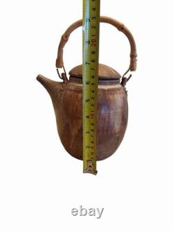 Vintage Cliff Glover Studio Pottery Teapot Signed Stoneware Bamboo Handle Art