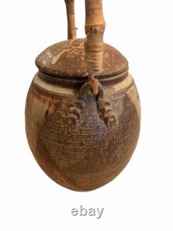 Vintage Cliff Glover Studio Pottery Teapot Signed Stoneware Bamboo Handle Art