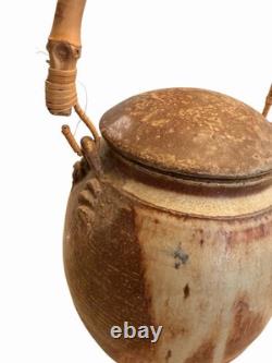 Vintage Cliff Glover Studio Pottery Teapot Signed Stoneware Bamboo Handle Art