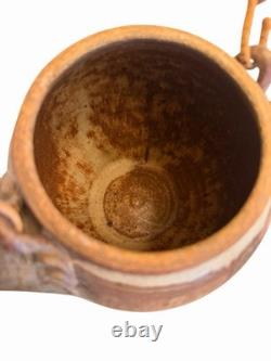 Vintage Cliff Glover Studio Pottery Teapot Signed Stoneware Bamboo Handle Art