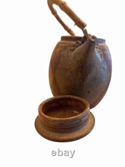 Vintage Cliff Glover Studio Pottery Teapot Signed Stoneware Bamboo Handle Art