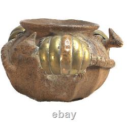 Vintage Colima Armadillo Stoneware Pottery Bowl Brass Copper Shell Mexican
