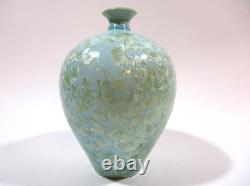 Vintage Crystalline Pottery Large Vase Artist Signed 9.5 Light Blue Turquoise