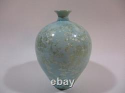 Vintage Crystalline Pottery Large Vase Artist Signed 9.5 Light Blue Turquoise
