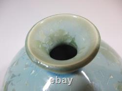 Vintage Crystalline Pottery Large Vase Artist Signed 9.5 Light Blue Turquoise