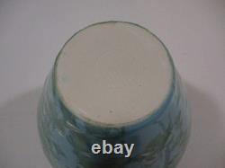Vintage Crystalline Pottery Large Vase Artist Signed 9.5 Light Blue Turquoise