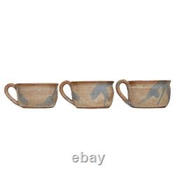 Vintage Dalton Studio Pottery Tureen 6 Soup Mugs Brown Speckled with Blue Accent