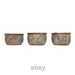 Vintage Dalton Studio Pottery Tureen 6 Soup Mugs Brown Speckled with Blue Accent