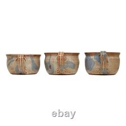 Vintage Dalton Studio Pottery Tureen 6 Soup Mugs Brown Speckled with Blue Accent