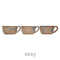 Vintage Dalton Studio Pottery Tureen 6 Soup Mugs Brown Speckled with Blue Accent