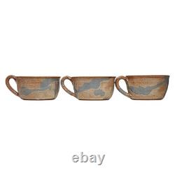 Vintage Dalton Studio Pottery Tureen 6 Soup Mugs Brown Speckled with Blue Accent