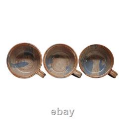 Vintage Dalton Studio Pottery Tureen 6 Soup Mugs Brown Speckled with Blue Accent