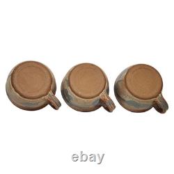 Vintage Dalton Studio Pottery Tureen 6 Soup Mugs Brown Speckled with Blue Accent