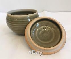 Vintage David Leach Celadon Glaze Lidded Honey Pot Personal Seal Studio Pottery
