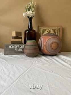 Vintage David Miller Studio Carved Southwestern Vase Hand Signed Geometric Seed