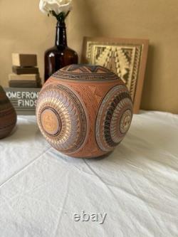 Vintage David Miller Studio Carved Southwestern Vase Hand Signed Geometric Seed