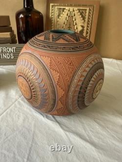 Vintage David Miller Studio Carved Southwestern Vase Hand Signed Geometric Seed
