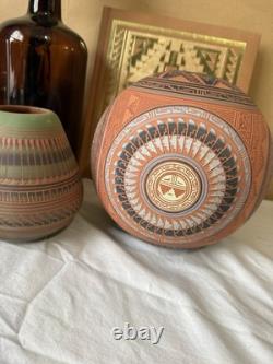 Vintage David Miller Studio Carved Southwestern Vase Hand Signed Geometric Seed