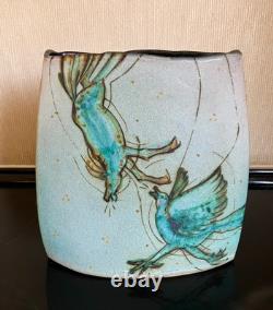 Vintage Dennis Meiners Portland Oregon Large Studio Pottery Vase Horse & Bird