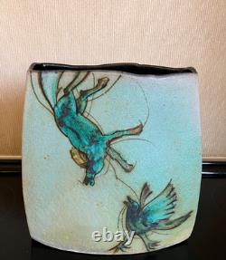 Vintage Dennis Meiners Portland Oregon Large Studio Pottery Vase Horse & Bird