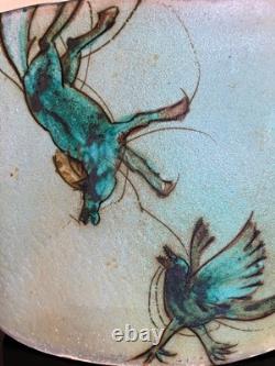 Vintage Dennis Meiners Portland Oregon Large Studio Pottery Vase Horse & Bird