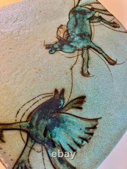 Vintage Dennis Meiners Portland Oregon Large Studio Pottery Vase Horse & Bird