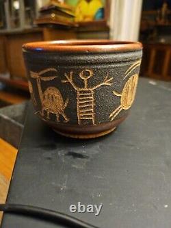 Vintage Dick Masterson Petroglyph Sgraffito Studio Pottery Artisan Mug Teabowl