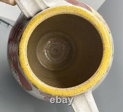 Vintage Discontinued Three Wheel Studio Pottery Two Handled Vase Birds Galore