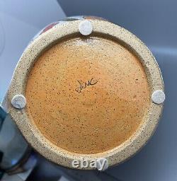 Vintage Discontinued Three Wheel Studio Pottery Two Handled Vase Birds Galore