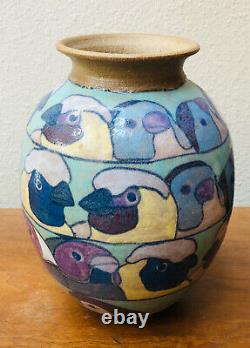 Vintage Dla Lindon Art Studios Asakawa Colorful Birds Vase Signed 1984 Great