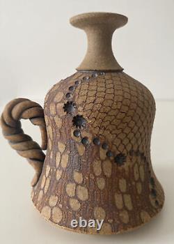 Vintage Don McWhorter Studio Pottery Stoneware Bud Vase With Handle Snakeskin