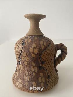 Vintage Don McWhorter Studio Pottery Stoneware Bud Vase With Handle Snakeskin