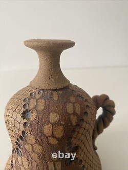 Vintage Don McWhorter Studio Pottery Stoneware Bud Vase With Handle Snakeskin
