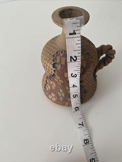 Vintage Don McWhorter Studio Pottery Stoneware Bud Vase With Handle Snakeskin