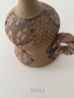 Vintage Don McWhorter Studio Pottery Stoneware Bud Vase With Handle Snakeskin
