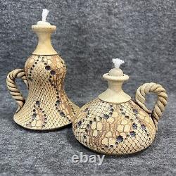 Vintage Don McWhorter Studio Pottery Stoneware Oil Lamp With Twisted Handle