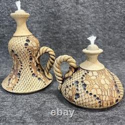 Vintage Don McWhorter Studio Pottery Stoneware Oil Lamp With Twisted Handle