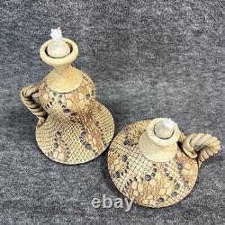 Vintage Don McWhorter Studio Pottery Stoneware Oil Lamp With Twisted Handle