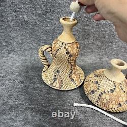 Vintage Don McWhorter Studio Pottery Stoneware Oil Lamp With Twisted Handle
