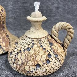Vintage Don McWhorter Studio Pottery Stoneware Oil Lamp With Twisted Handle