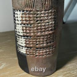 Vintage Doug DeLind Raku Modernist Studio Art Pottery Vase Vessel Art Sculpture