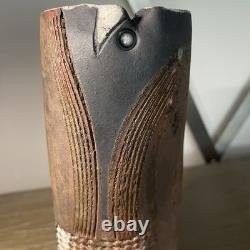 Vintage Doug DeLind Raku Modernist Studio Art Pottery Vase Vessel Art Sculpture